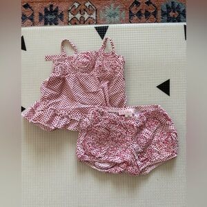 Biscotti|Vintage style Baby girl Red Polka Dot matching set,diaper cover & top•